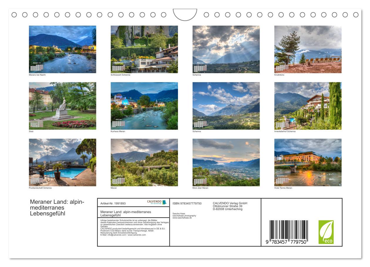 Beispielinhalt (Bild) Meraner Land: alpin-mediterranes Lebensgefühl (Wandkalender 2026 DIN A4 quer), CALVENDO Monatskalender