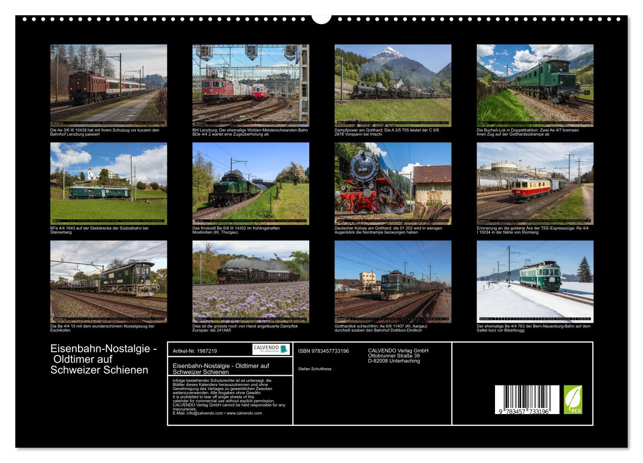 Beispielinhalt (Bild) Eisenbahn-Nostalgie - Oldtimer auf Schweizer Schienen (hochwertiger Premium Wandkalender 2026 DIN A2 quer), Kunstdruck in Hochglanz