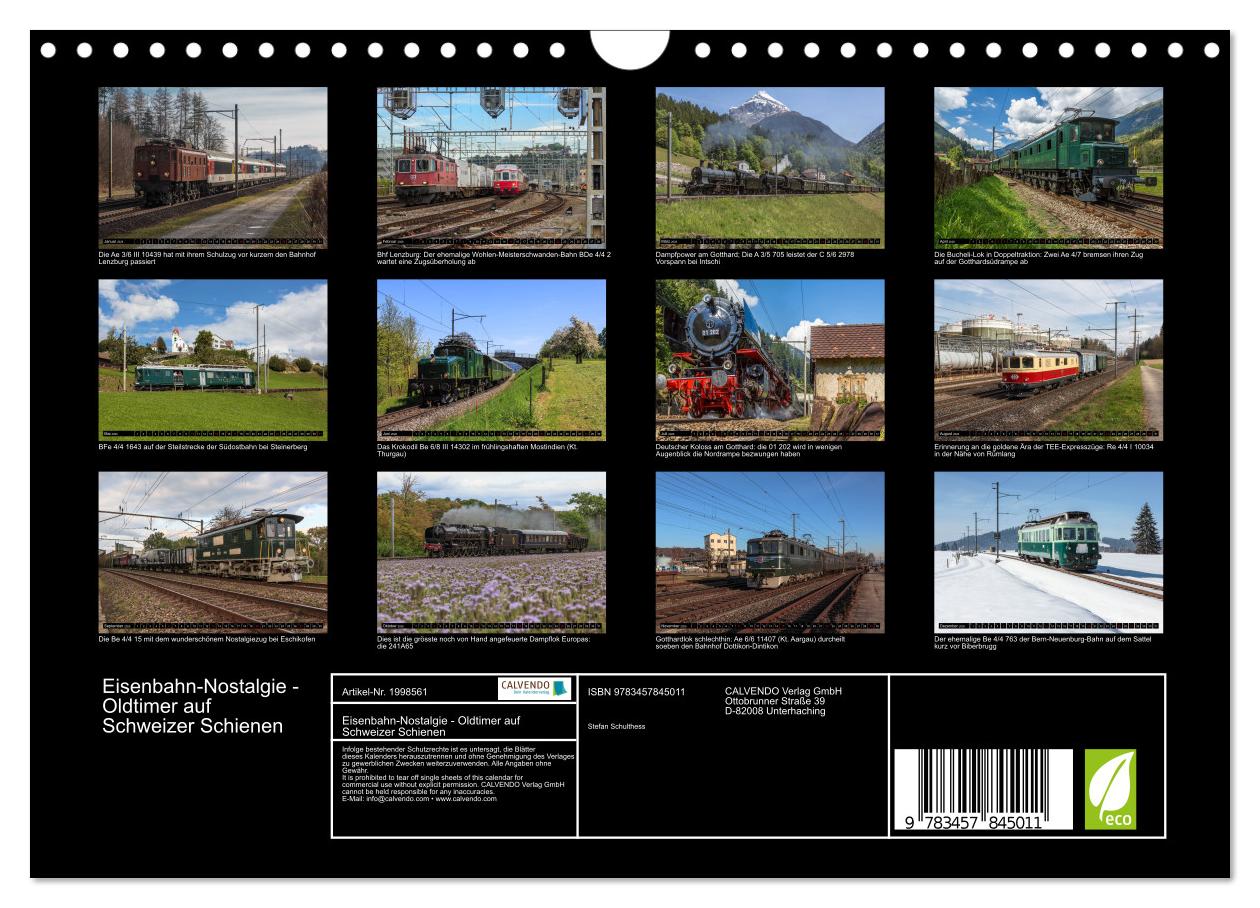 Beispielinhalt (Bild) Eisenbahn-Nostalgie - Oldtimer auf Schweizer Schienen (Wandkalender 2026 DIN A4 quer), CALVENDO Monatskalender