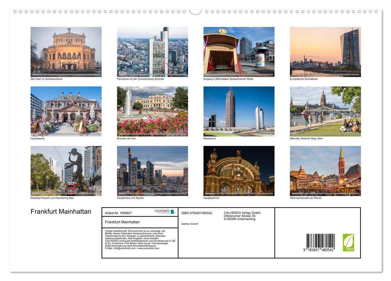Beispielinhalt (Bild) Frankfurt Mainhattan (hochwertiger Premium Wandkalender 2026 DIN A2 quer), Kunstdruck in Hochglanz