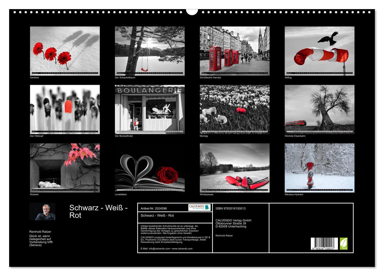 Beispielinhalt (Bild) Schwarz - Weiß - Rot (Wandkalender 2026 DIN A2 quer), CALVENDO Monatskalender