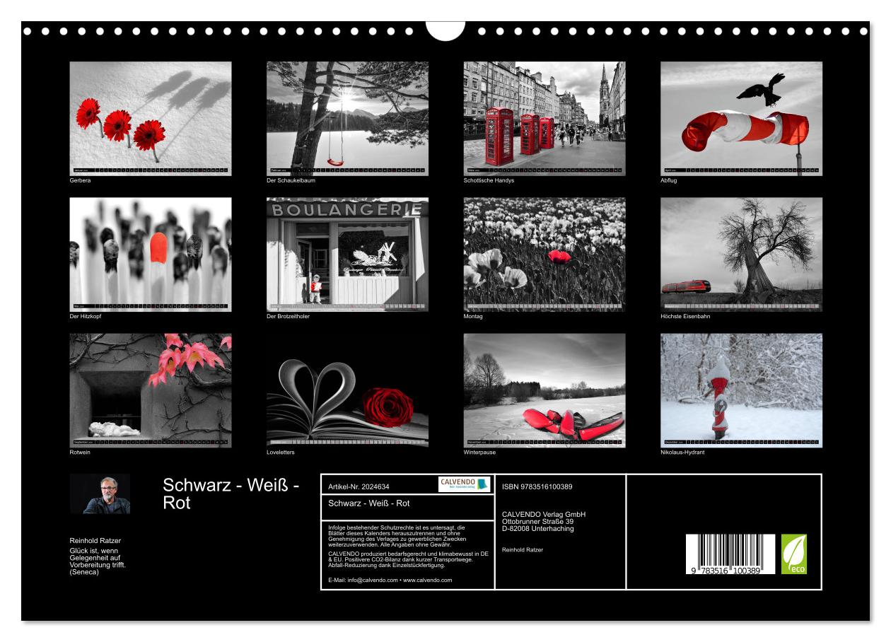 Beispielinhalt (Bild) Schwarz - Weiß - Rot (Wandkalender 2026 DIN A3 quer), CALVENDO Monatskalender
