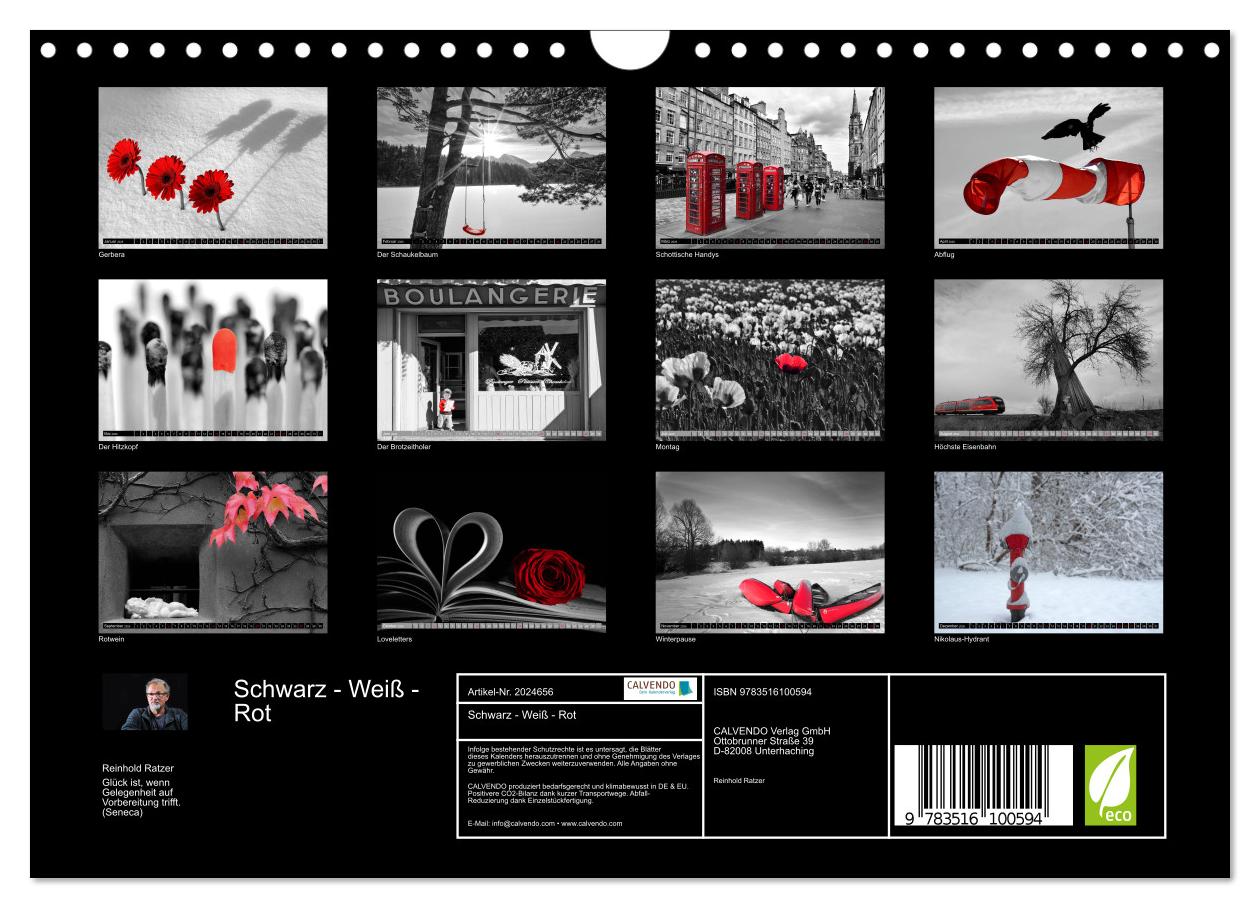 Beispielinhalt (Bild) Schwarz - Weiß - Rot (Wandkalender 2026 DIN A4 quer), CALVENDO Monatskalender