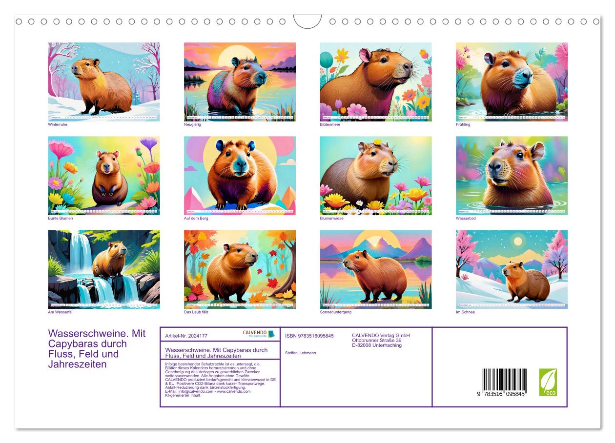 Beispielinhalt (Bild) Wasserschweine. Mit Capybaras durch Fluss, Feld und Jahreszeiten (Wandkalender 2026 DIN A3 quer), CALVENDO Monatskalender