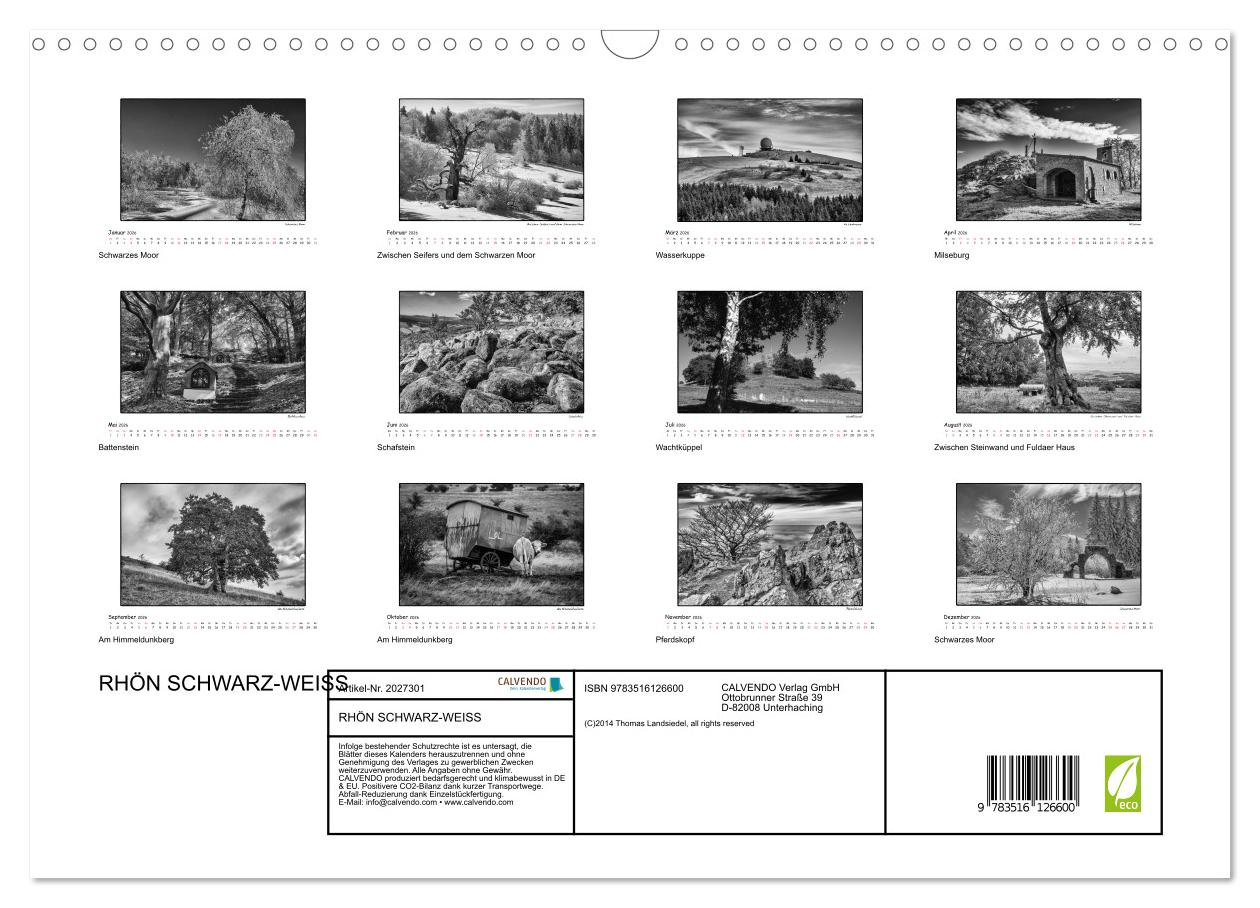 Beispielinhalt (Bild) RHÖN SCHWARZ-WEISS (Wandkalender 2026 DIN A3 quer), CALVENDO Monatskalender