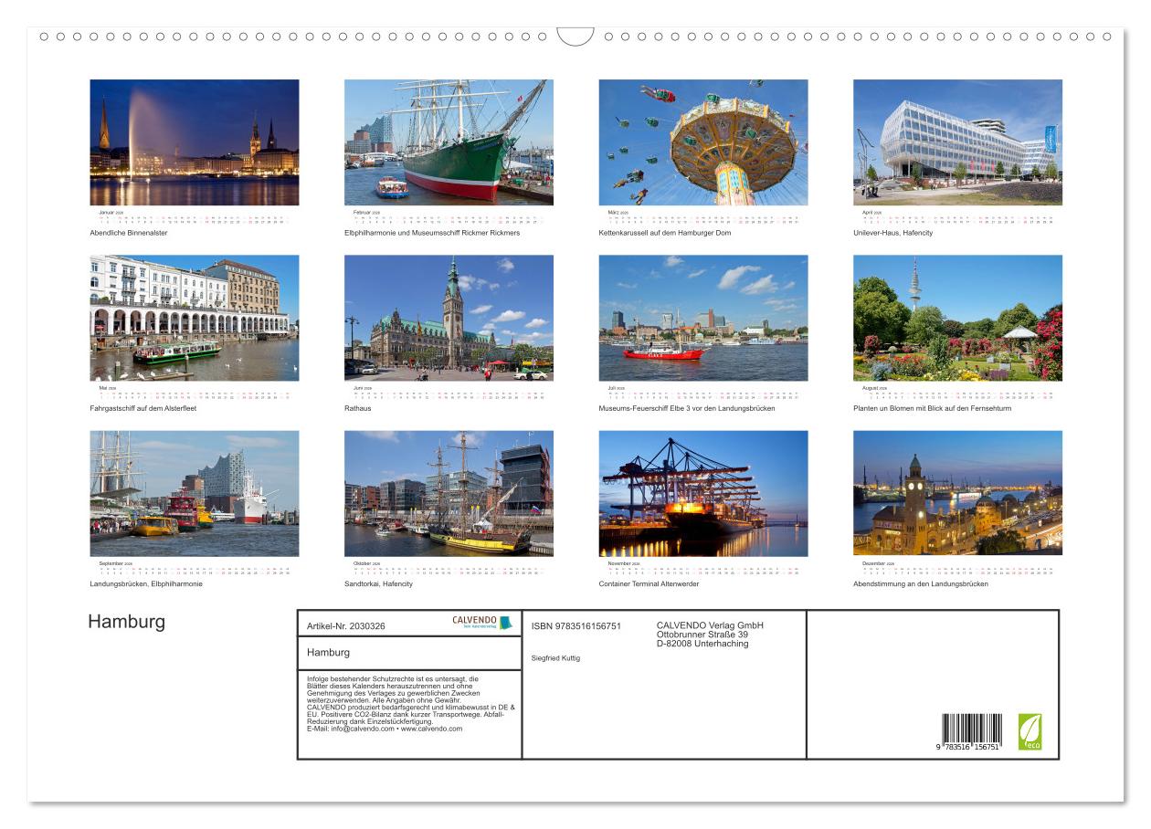 Beispielinhalt (Bild) Hamburg (Wandkalender 2026 DIN A2 quer), CALVENDO Monatskalender