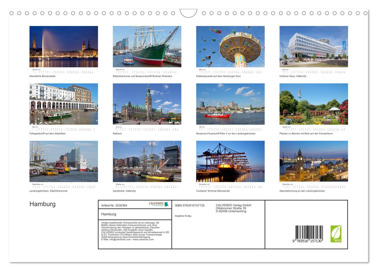 Beispielinhalt (Bild) Hamburg (Wandkalender 2026 DIN A3 quer), CALVENDO Monatskalender