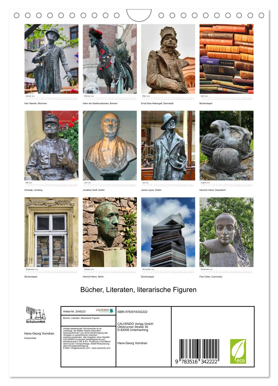 Beispielinhalt (Bild) Bücher, Literaten, literarische Figuren (Wandkalender 2026 DIN A4 hoch), CALVENDO Monatskalender