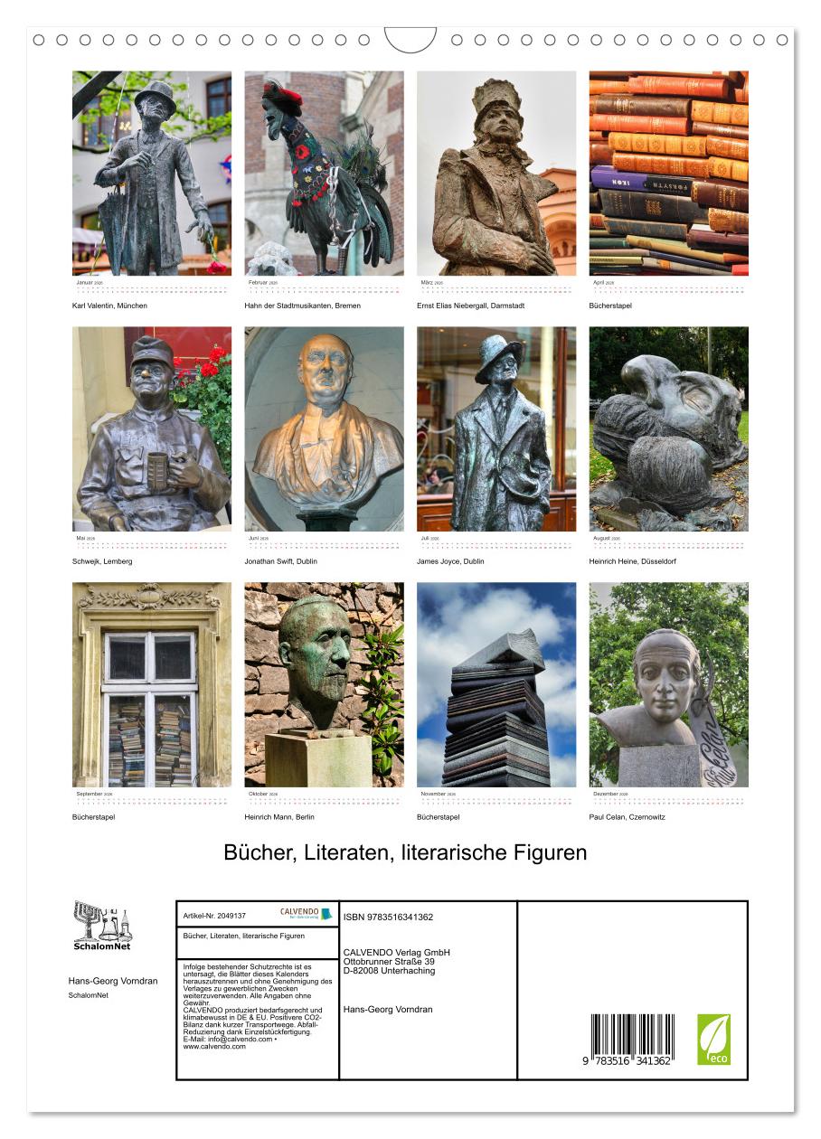 Beispielinhalt (Bild) Bücher, Literaten, literarische Figuren (Wandkalender 2026 DIN A3 hoch), CALVENDO Monatskalender