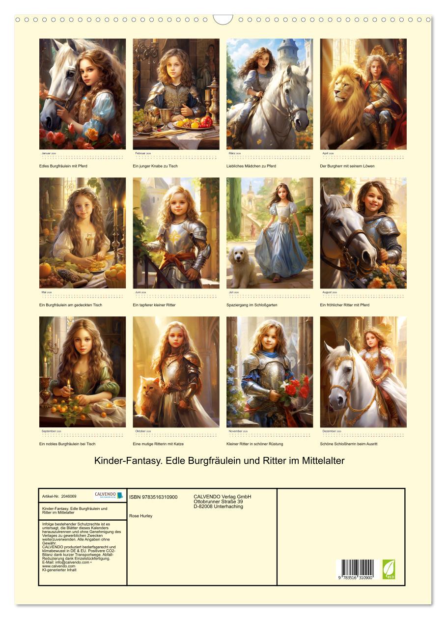 Beispielinhalt (Bild) Kinder-Fantasy. Edle Burgfräulein und Ritter im Mittelalter (Wandkalender 2026 DIN A2 hoch), CALVENDO Monatskalender