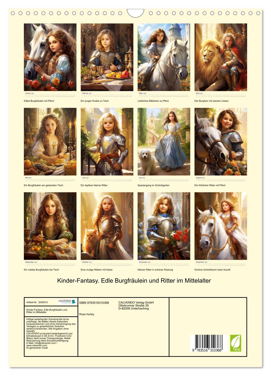 Beispielinhalt (Bild) Kinder-Fantasy. Edle Burgfräulein und Ritter im Mittelalter (Wandkalender 2026 DIN A3 hoch), CALVENDO Monatskalender