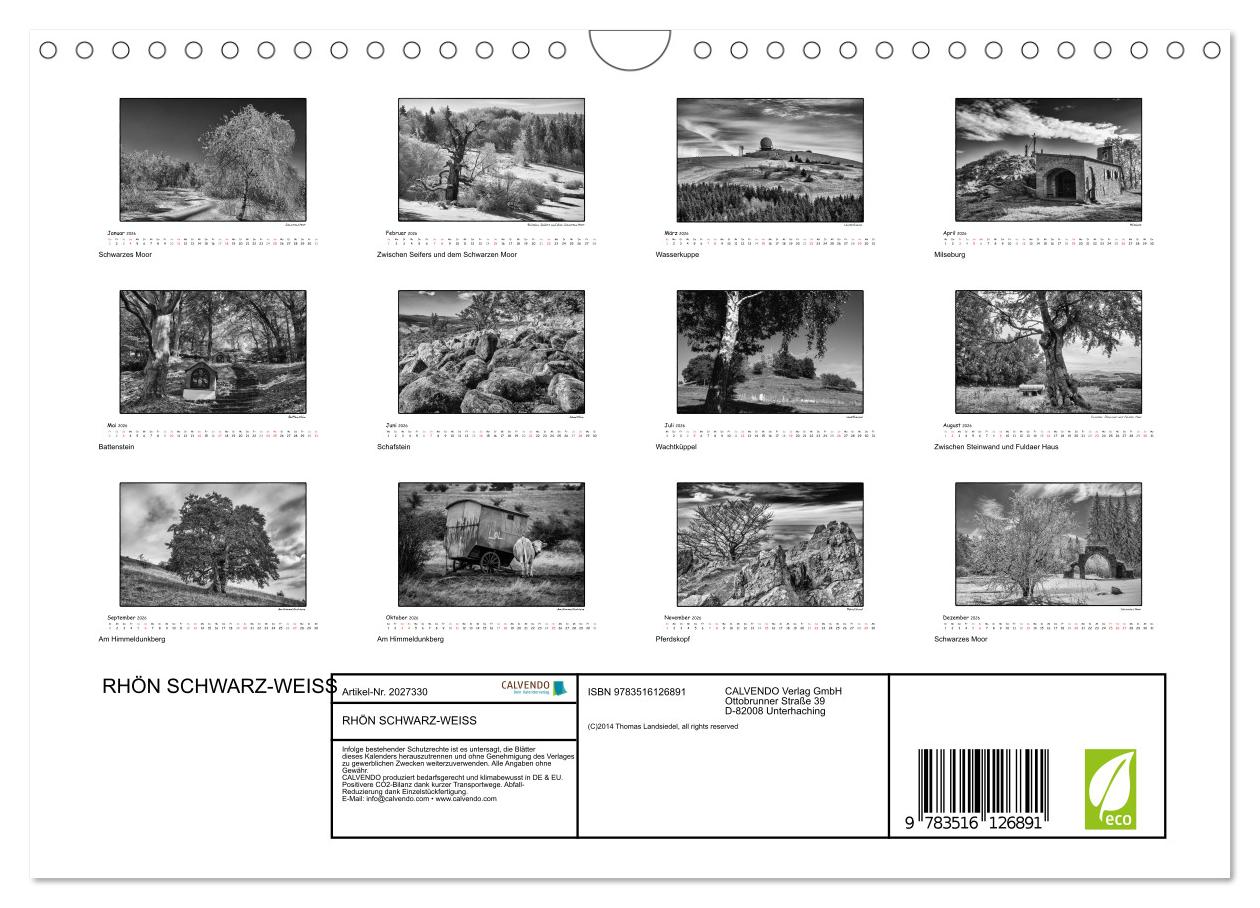 Beispielinhalt (Bild) RHÖN SCHWARZ-WEISS (Wandkalender 2026 DIN A4 quer), CALVENDO Monatskalender