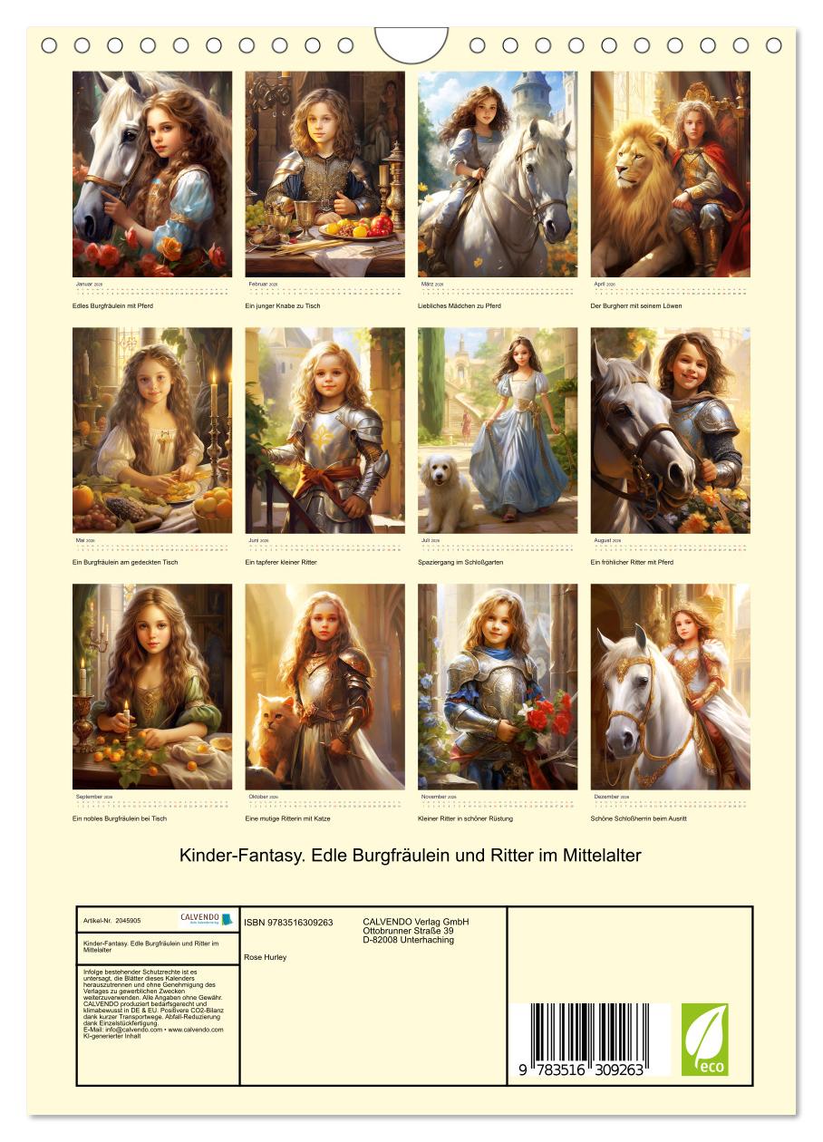 Beispielinhalt (Bild) Kinder-Fantasy. Edle Burgfräulein und Ritter im Mittelalter (Wandkalender 2026 DIN A4 hoch), CALVENDO Monatskalender